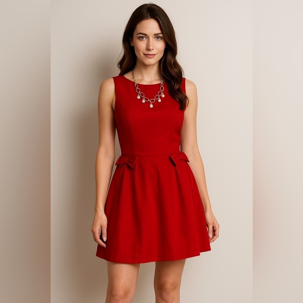 Taylor women’s red sleeveless dress with bow accents. Classy Holiday Size 10